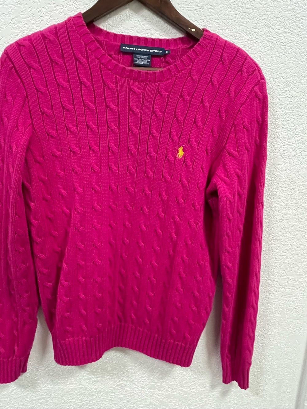 Polo by Ralph Lauren Hot Pink Cable Knit Crewneck Sweater se XL